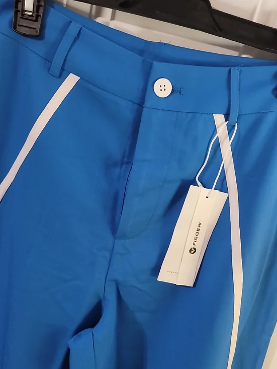 Women’s Blue Wide-Leg Pants with White Tie Detail - Picture 3 of 9